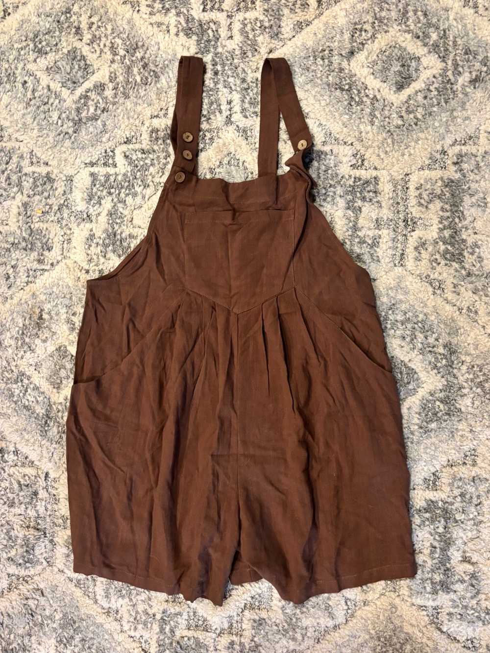 Brown Linen-Blend Women’s Shorts Romper Jumpsuit with Adjustable Straps
